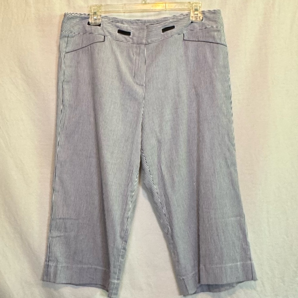 G-142 Larry Levine Sport Stretch Blue & White Stripe Capri Pants Size 12